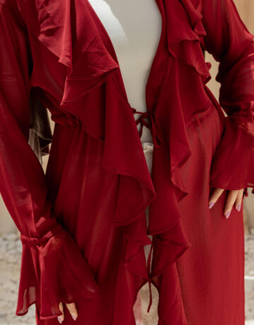 Ruffle Cardigan-Cherry Red