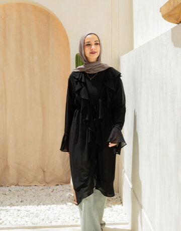 Ruffle Cardigan-Black