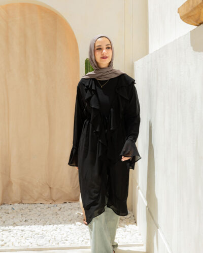 Ruffle Cardigan-Black