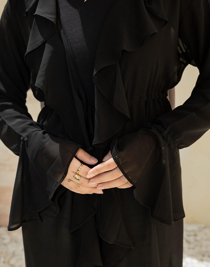 Ruffle Cardigan-Black